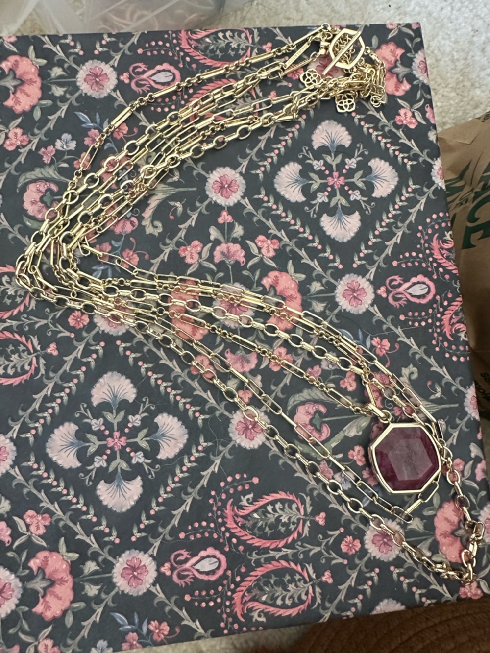 Kendra Scott Davis Triple Strand Necklace in Gold and Raspberry Labradorite - Picture 3 of 3